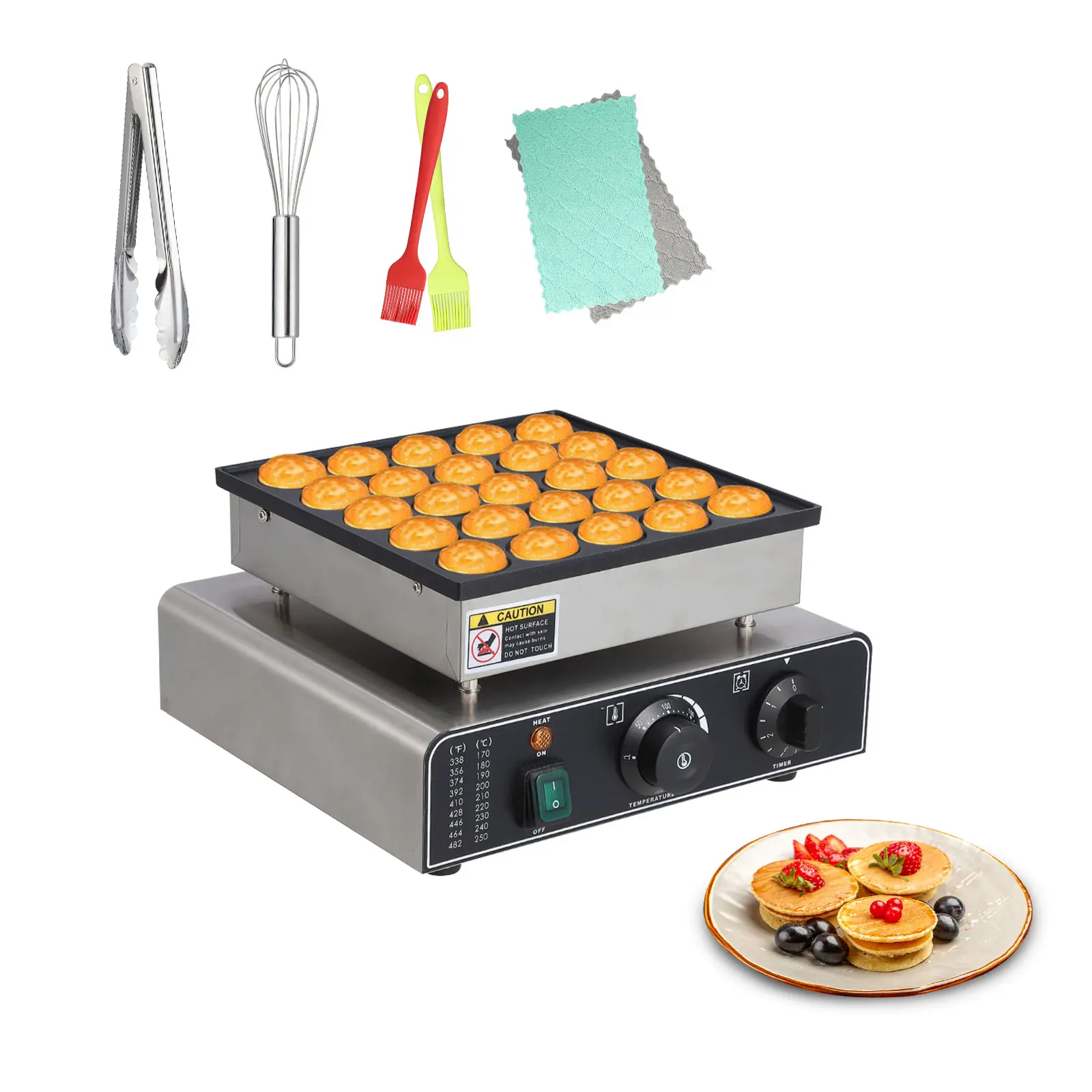 Commercial Mini Dutch Pancake Maker – Non-Stick Electric Muffin & Waffle Machine – Adjustable Temp & Timer – Stainless Steel – Makes 25/50 Poffertjes – For Home, Restaurant, Snack Bar