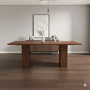78 Inch Long Dining Table with Storage Base in Natural Wood Veneer, Rectangular MDF Farmhouse Table for 6, Modern Rustic Kitchen Table for Dining Room