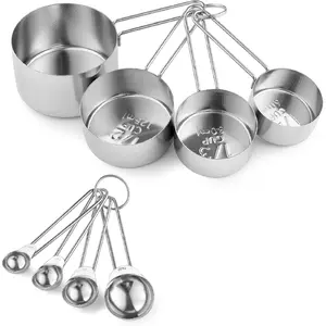 8PCS Measuring Cups, Stainless Steel Measuring Cups and Spoons Set, Great for Cooking and Baking