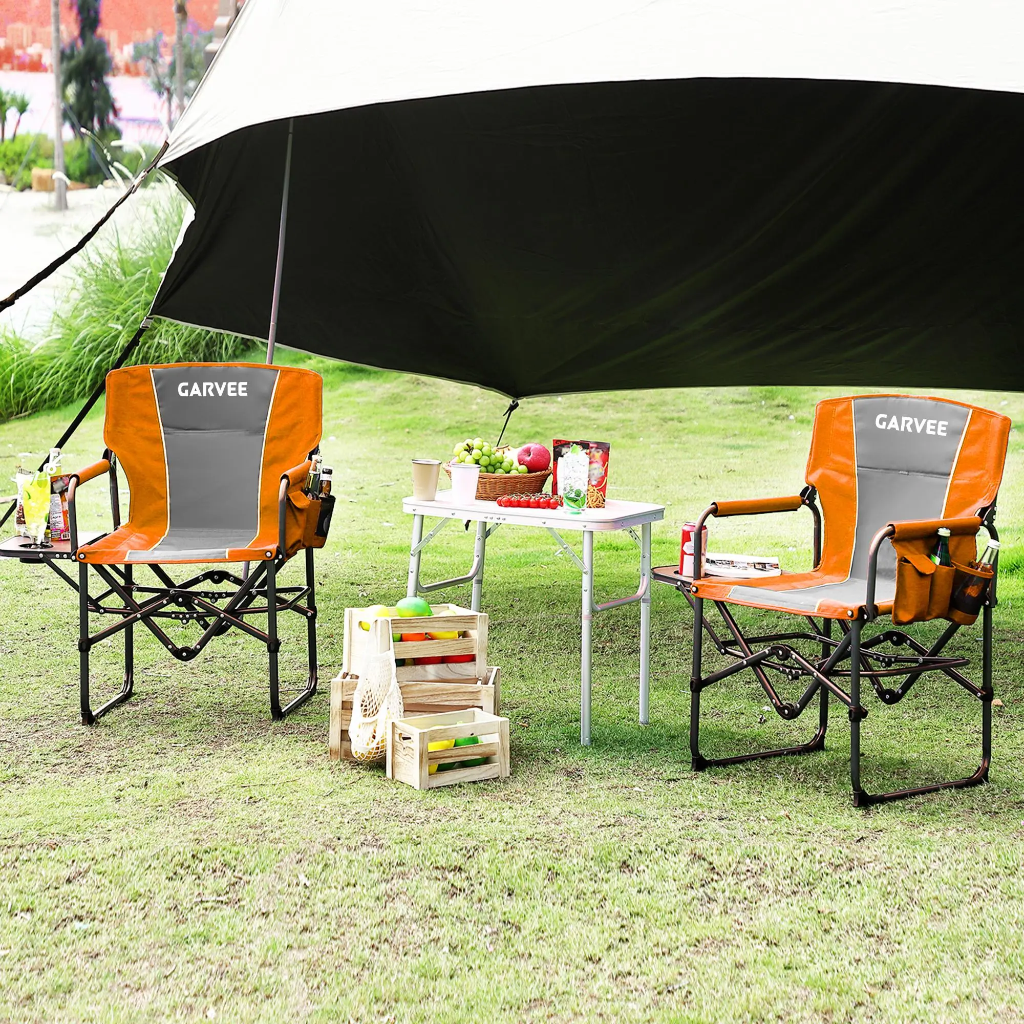 Summervibes Flash sale Heavy Duty Oversized Directors Camping Chairs 2 Pack for Adults – 400 lbs Capacity, Folding Portable Outdoor Chair with Side Table, Cup Holder & Pocket – High Back, Ideal for Camping, Beach, Fishing, Patio, Garden, Backyard