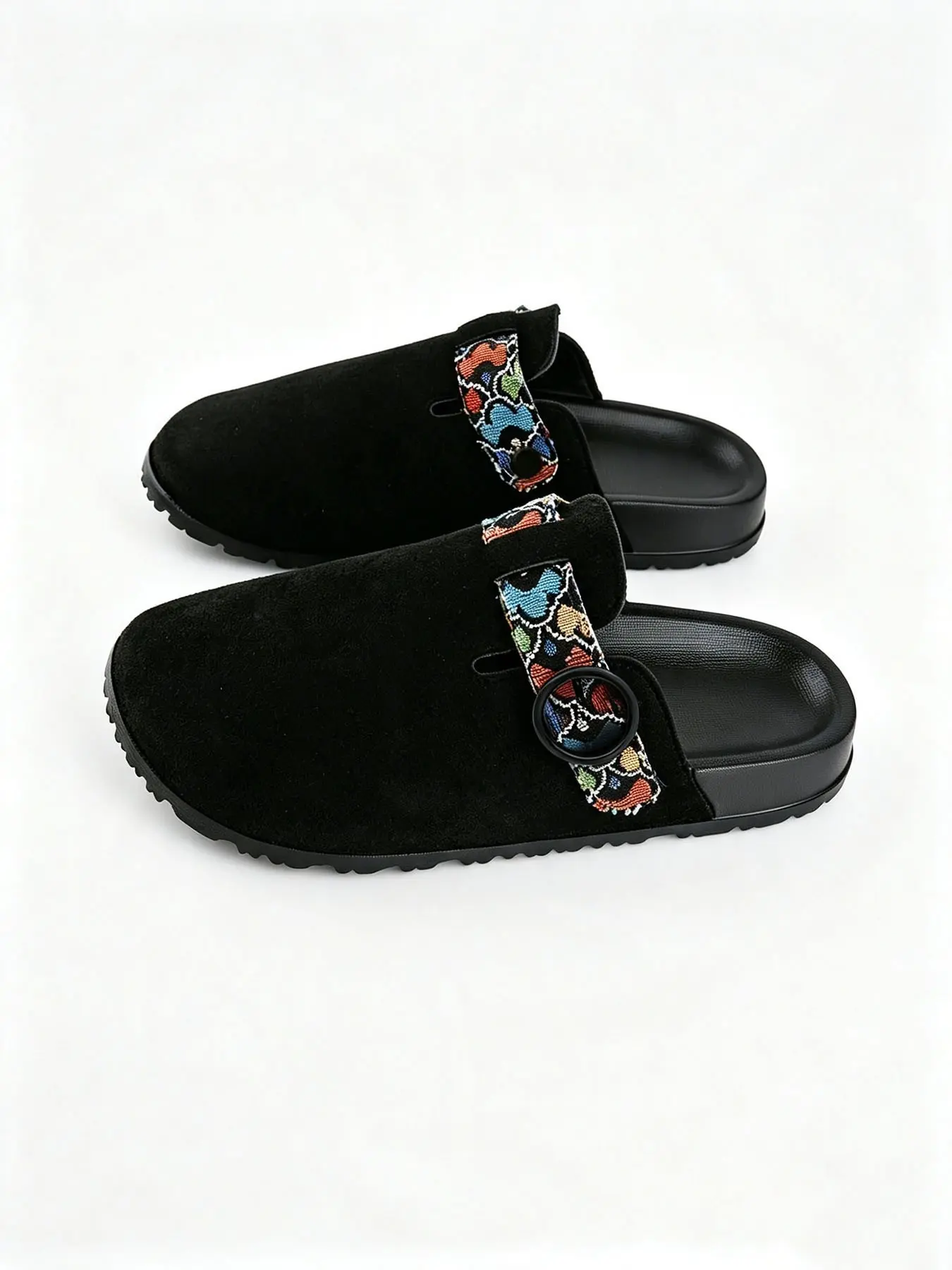 Colorful Print Adjustable Strap Mule Slippers, Solid Color Matte Fabric, Indoor Outdoor Slip-On, 4 Colors, All Seasons, Casual Style