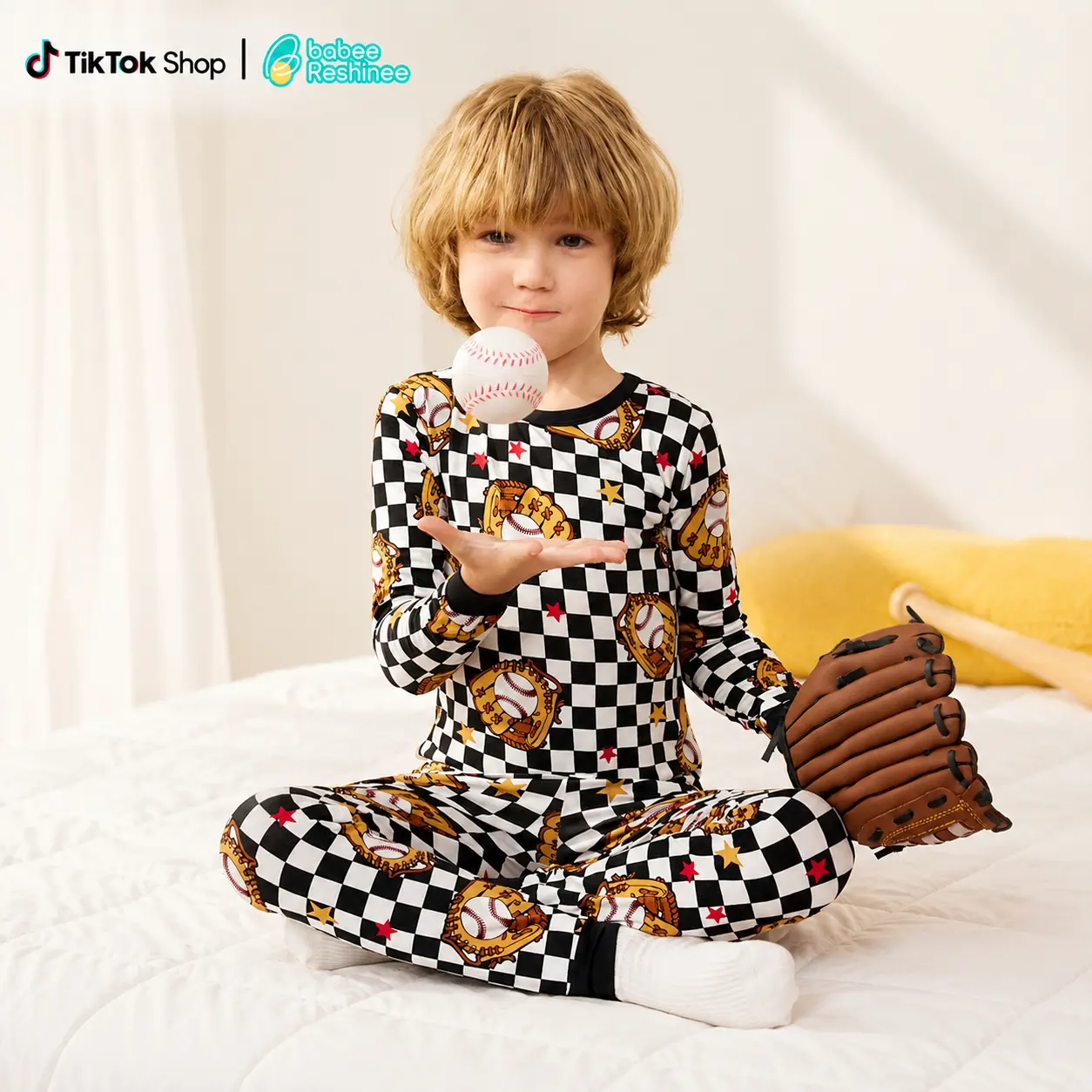 babee Reshinee Unisex Soft Bamboo Viscose Kids Fitted 2-Piece Long Sleeve Pajama Set, Tagless Neck Label, Breathable Stretchy, Moisture-Wicking, Odor-Eliminating, Cute Cartoon Print Gift for 12M-8Y Girls' Sleepwear, Tie Dye/Camouflage Washed Options, High