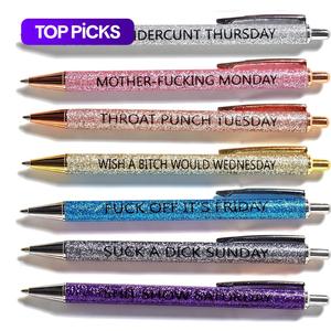 funny glitter design ballpoint pen, seven days of the week pen describing mentality, holiday gift pen, black ink 1.0mm gift pen, cute pen office supplies for women