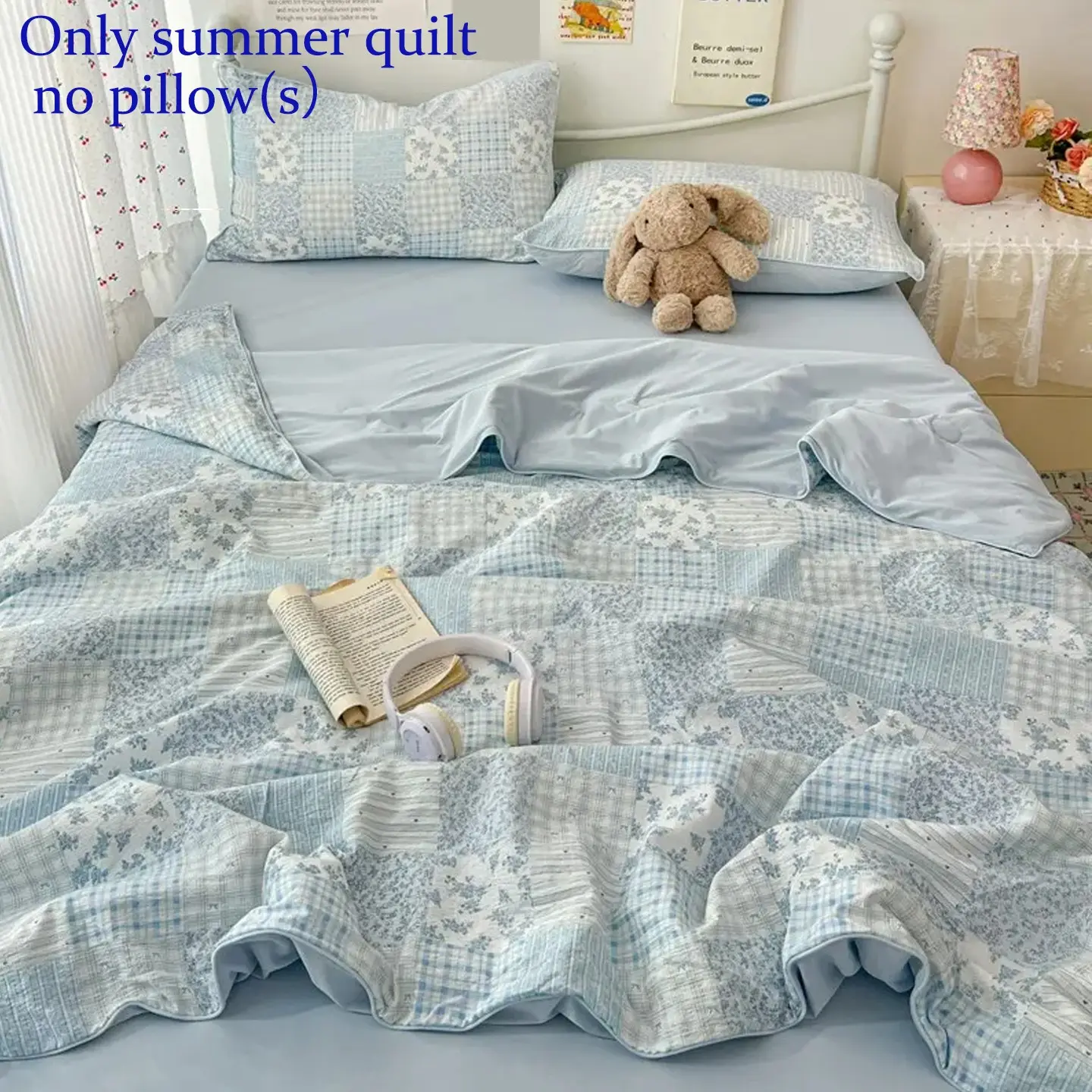 1pcs Cotton Spandex Ice Feel Summer Quilt, Breathable Cooling Blanket, Floral and Striped Design, Lightweight Polyester Fiber, Multiple Sizes Available