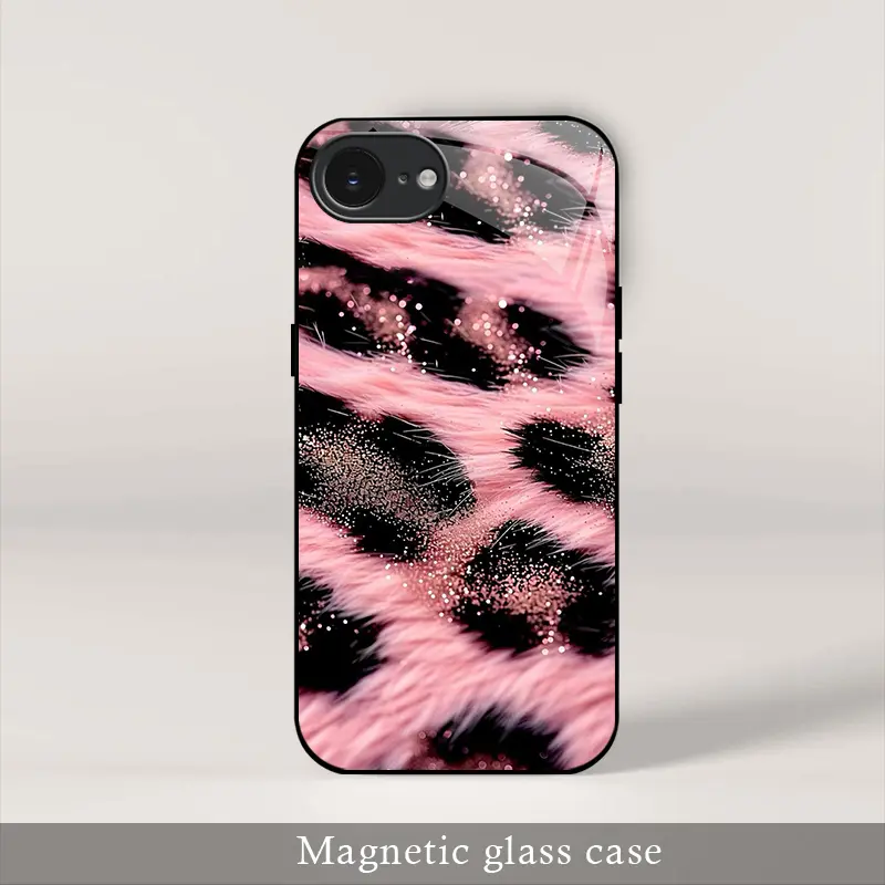 Aesthetic Y2K Pink Leopard Glitter Magnetic Case for iPhone 16e | Baddie dual-layer silicone rugged cover — 975
