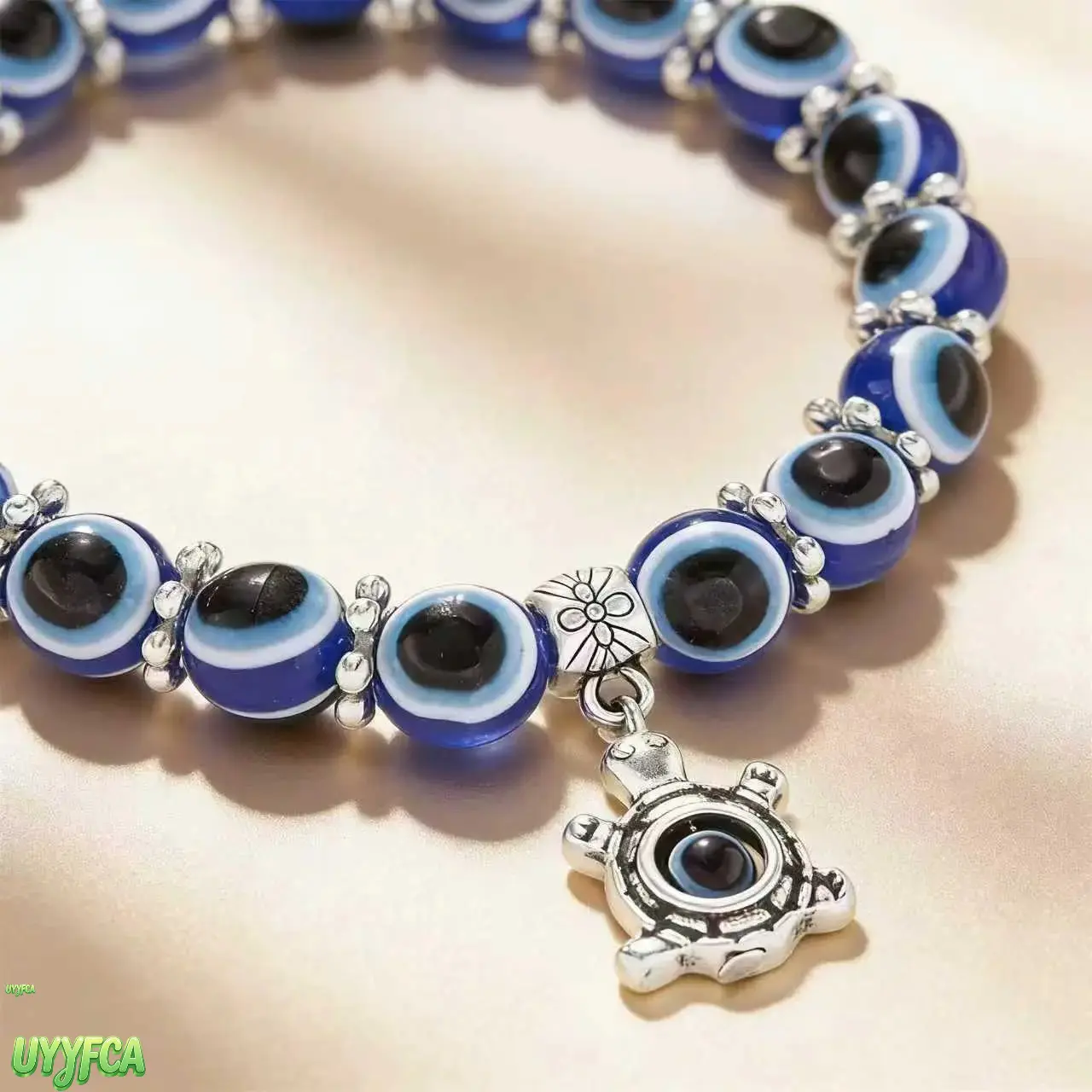 Blue Evil Eye Beaded Stretch Bracelet for Women, Assorted Vintage Silver Charms with Owl Elephant Hamsa Turtle Butterfly Eye Pendant, Handmade Protective Spiritual Jewelry for Daily Outfits, Party and Meaningful Holiday Gifts