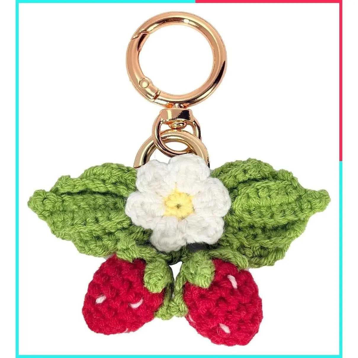 Cute Strawberry Keychain, Kawaii Crochet Flower Bag Charm, Handmade Boho Daisy Backpack Purse Accessories, Pendant Gift for Women, Car Keyring