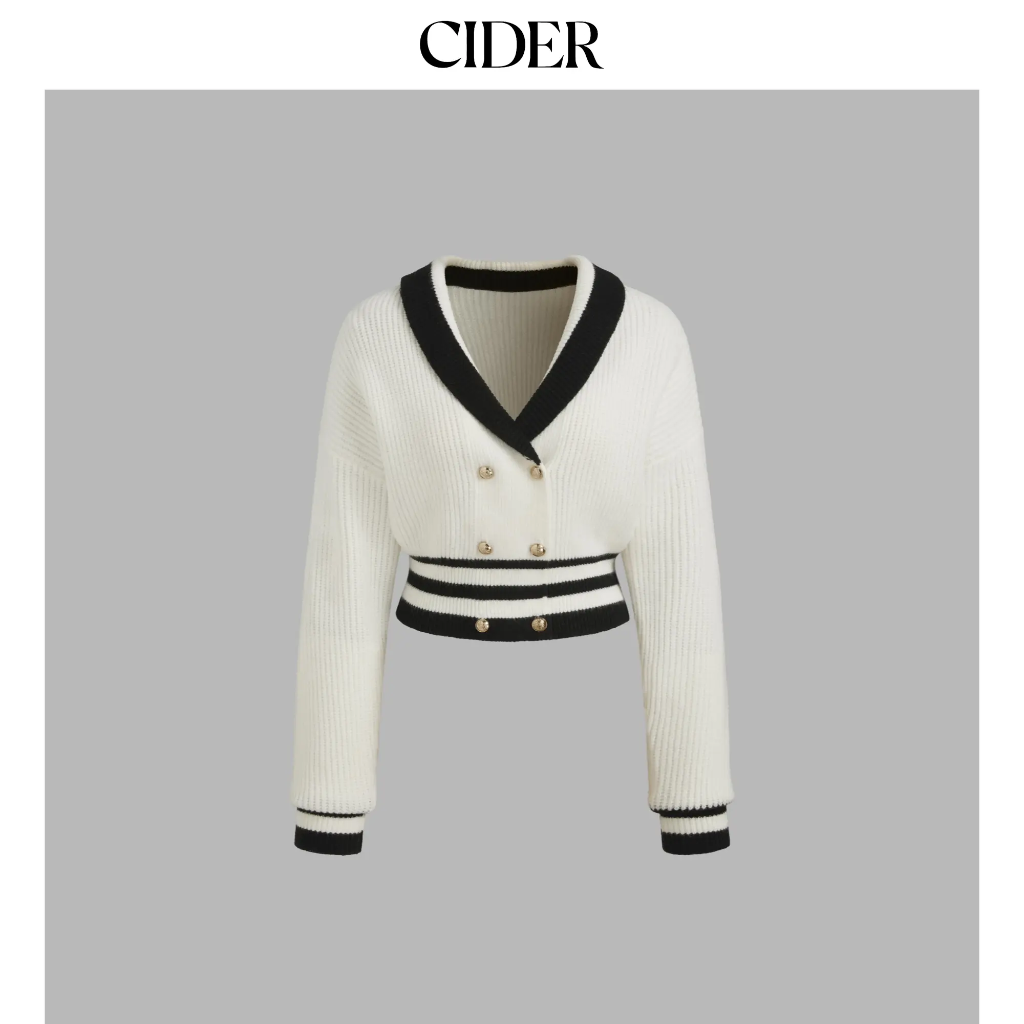 Cider [2 colors, size 2-26] Knit V-neck Solid Button Contrasting Binding Cardigan