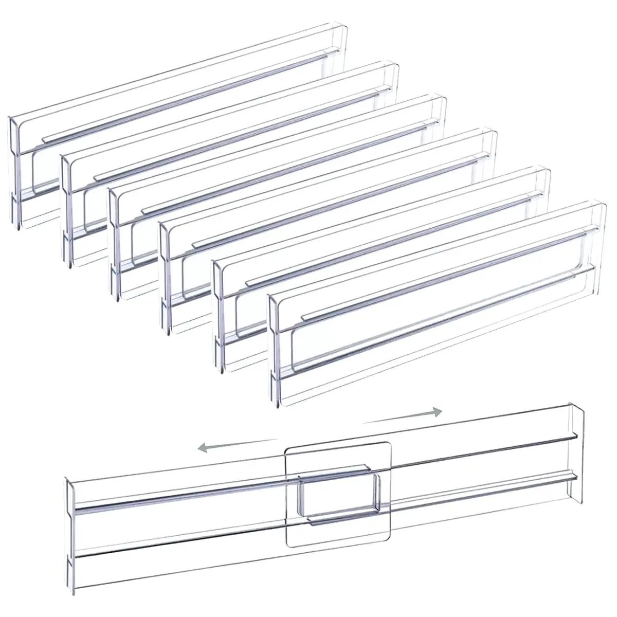 Drawer Divider Organizer Set of 6, Transparent Plastic Adjustable Drawer Separators, Ideal for Clothes, Kitchen Tools, Office Storage, Clear Organizer