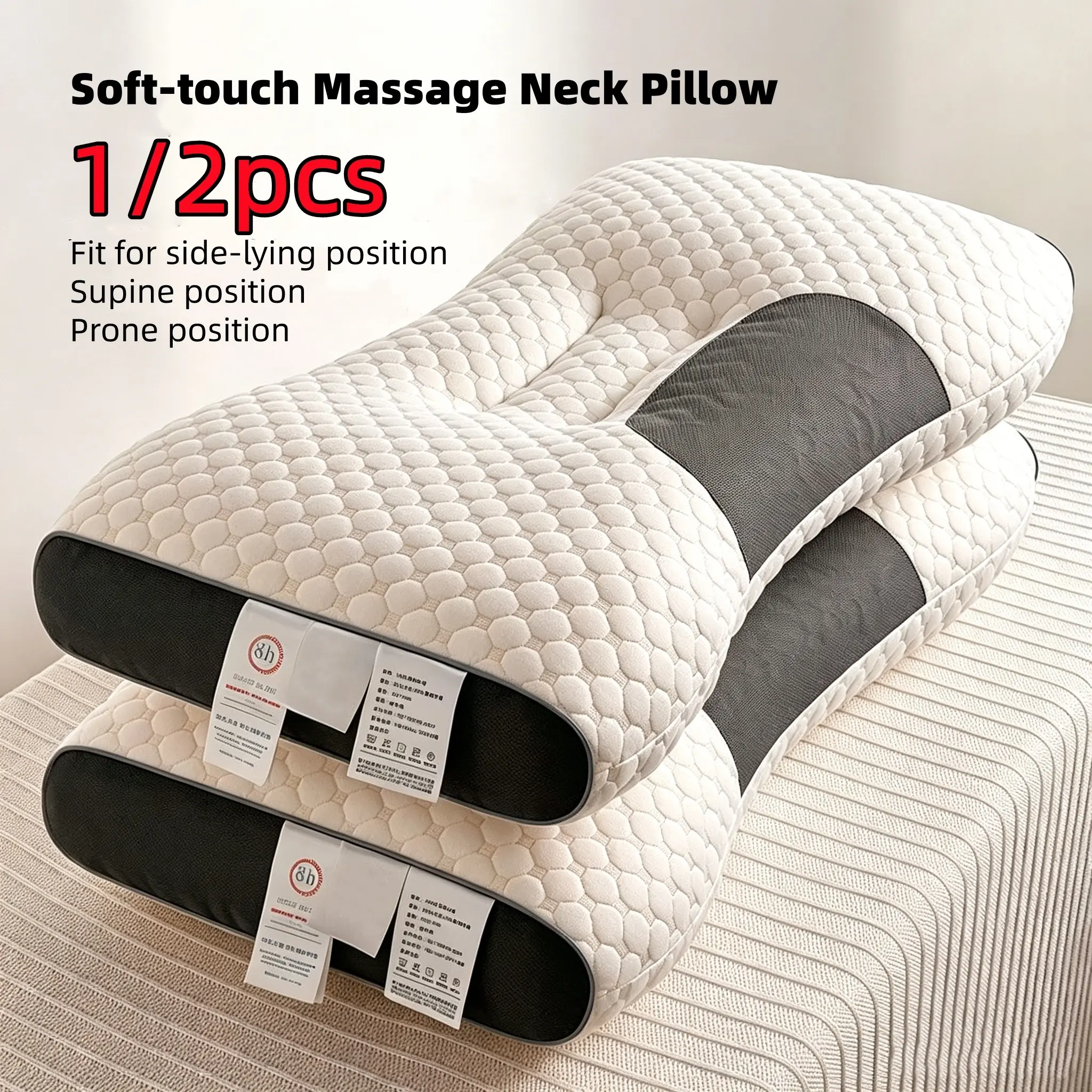 Ergonomic Pillow for Deep Sleep, Neck Support for Side & Back Sleeper, with Durable Polyester Fiber Core, Relief Pillows