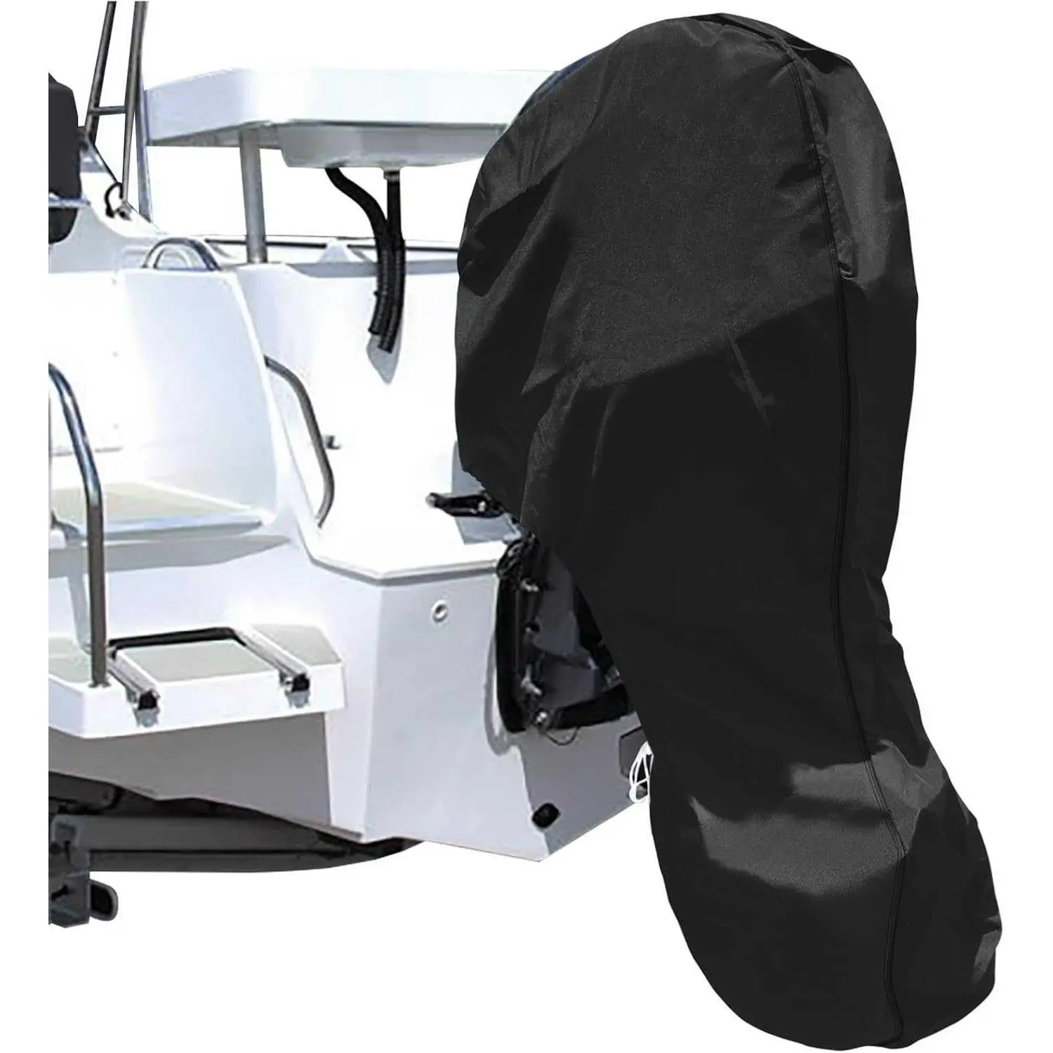 Outboard Motor Covers, Trailerable Full Boat Engine Cover Waterproof Heavy Duty Oxford Fabric with Zipper, Fits 60-100HP Motors, Blac DL260808D22