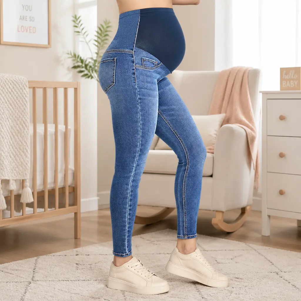 Women's Maternity Skinny Jeans, Over-the-Belly Full Panel Pants with Adjustable Waistband, Stretch Denim Jeggings clothing apparel pregnancy campingessentials