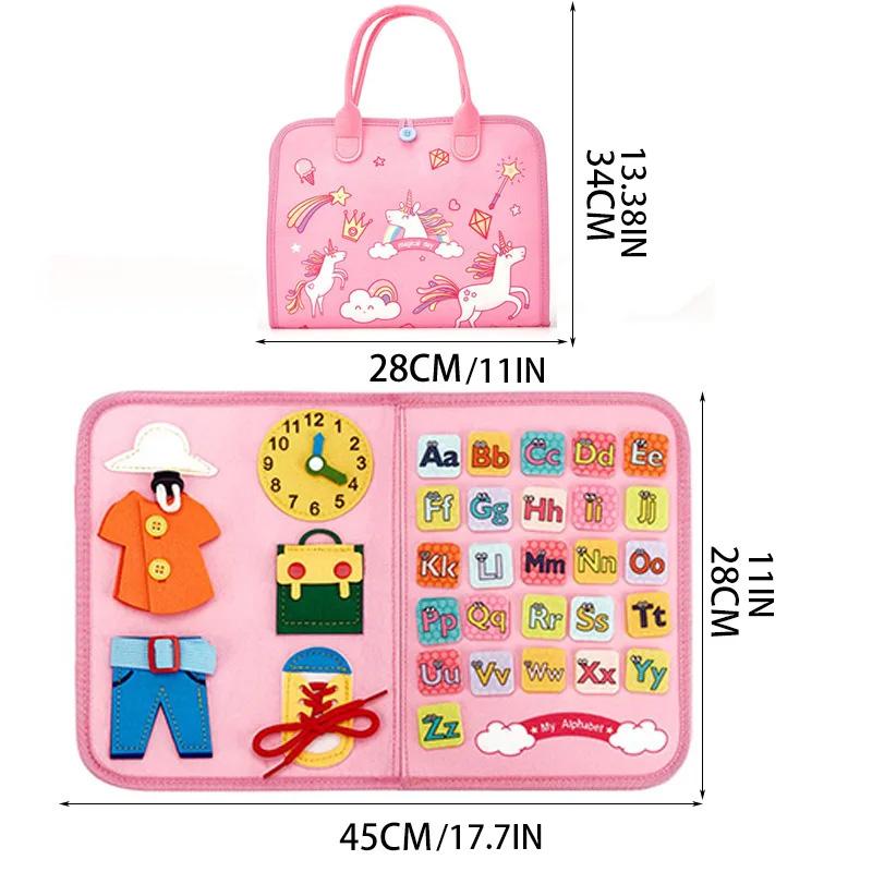 Felt Learning Board Set with Unicorn Design, Portable Interactive Multi-Page Cloth Book for Age 3+, Parent-Child Learning Activities, Visual Learning Tools