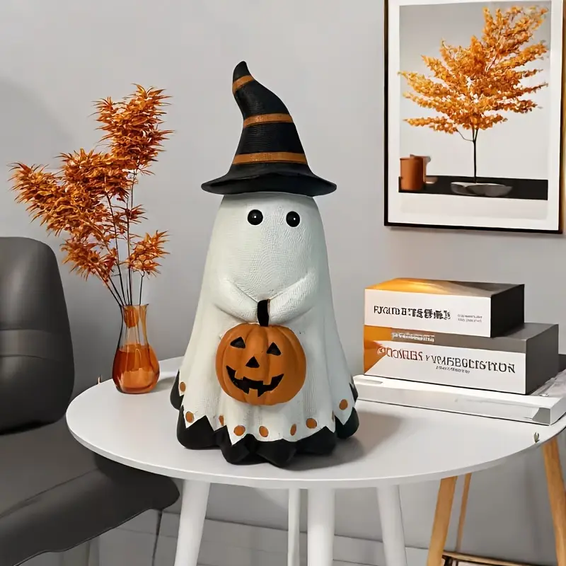 Gothic Ghost Pumpkin-Carry Resin Sculpture - Tabletop White Halloween Aesthetic Home Decor Statue, Autumn Party, Bedroom Gothic Gift