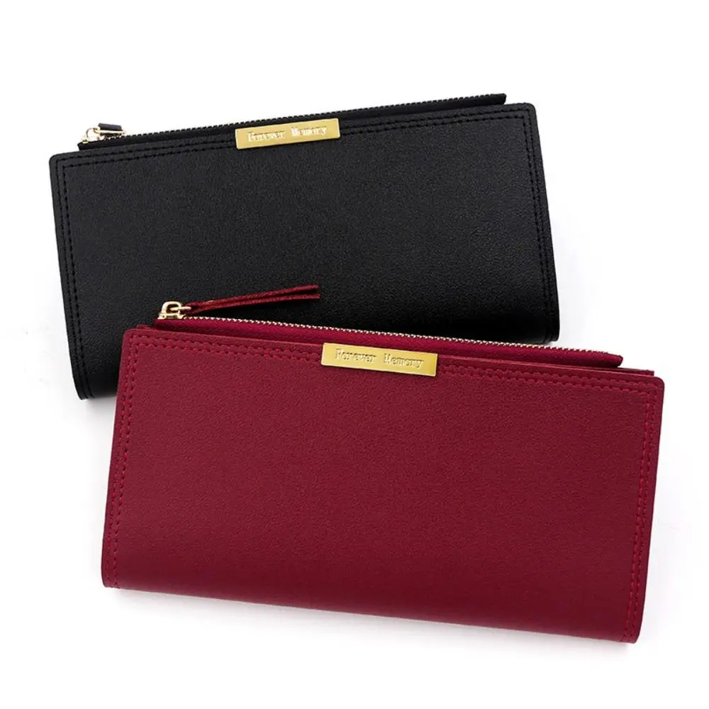 Women's Bifold Clutch Wallet in Smooth PU Leather, Long Business Phone Holder with Multi-Card Slots and Zipper Coin Purse, Foldable