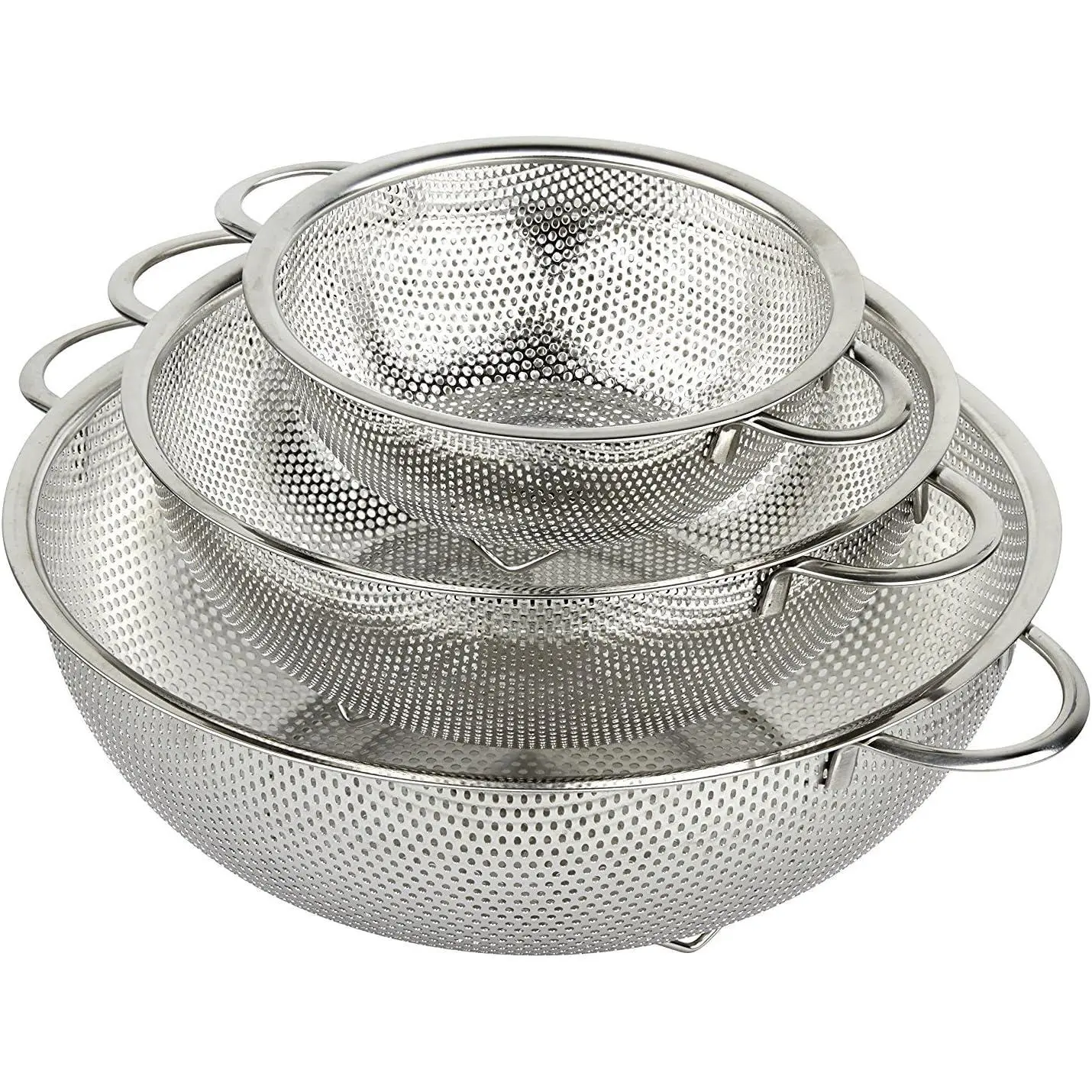 3- Stainless Steel Mesh -Perforated Strainer Colander Set (1-Quart, 2.5-Quart and 4.5-Quart)