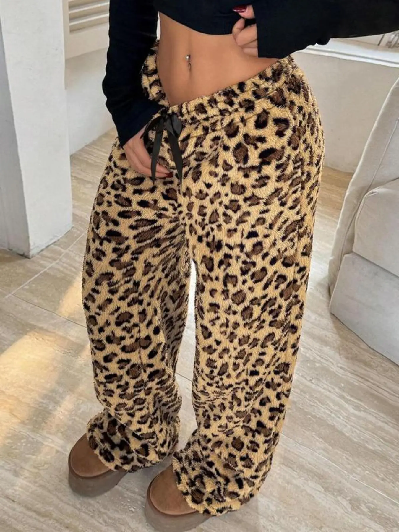 Leopard Print Heart Camo Fitted Sweatpants | Flannel Fleece Lined Streetwear Bottoms | Y2K Hip Hop Casual Pants for Daily & Dance Casual Fashion Bottoms