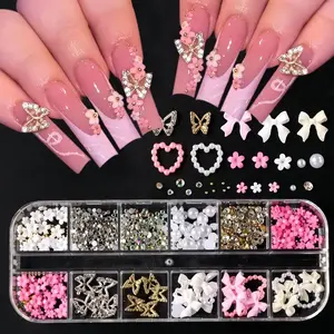 95pcs Y2K 3D Nail Charms Set, Rhinestones, Butterflies, Bows, Hearts and Flowers for DIY Nail Art Decoration, DIY Nail Kit