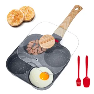 Vevor 4-hole Egg Frying Pan Aluminum Omelet Pan Non-stick Pancake Maker with Lid