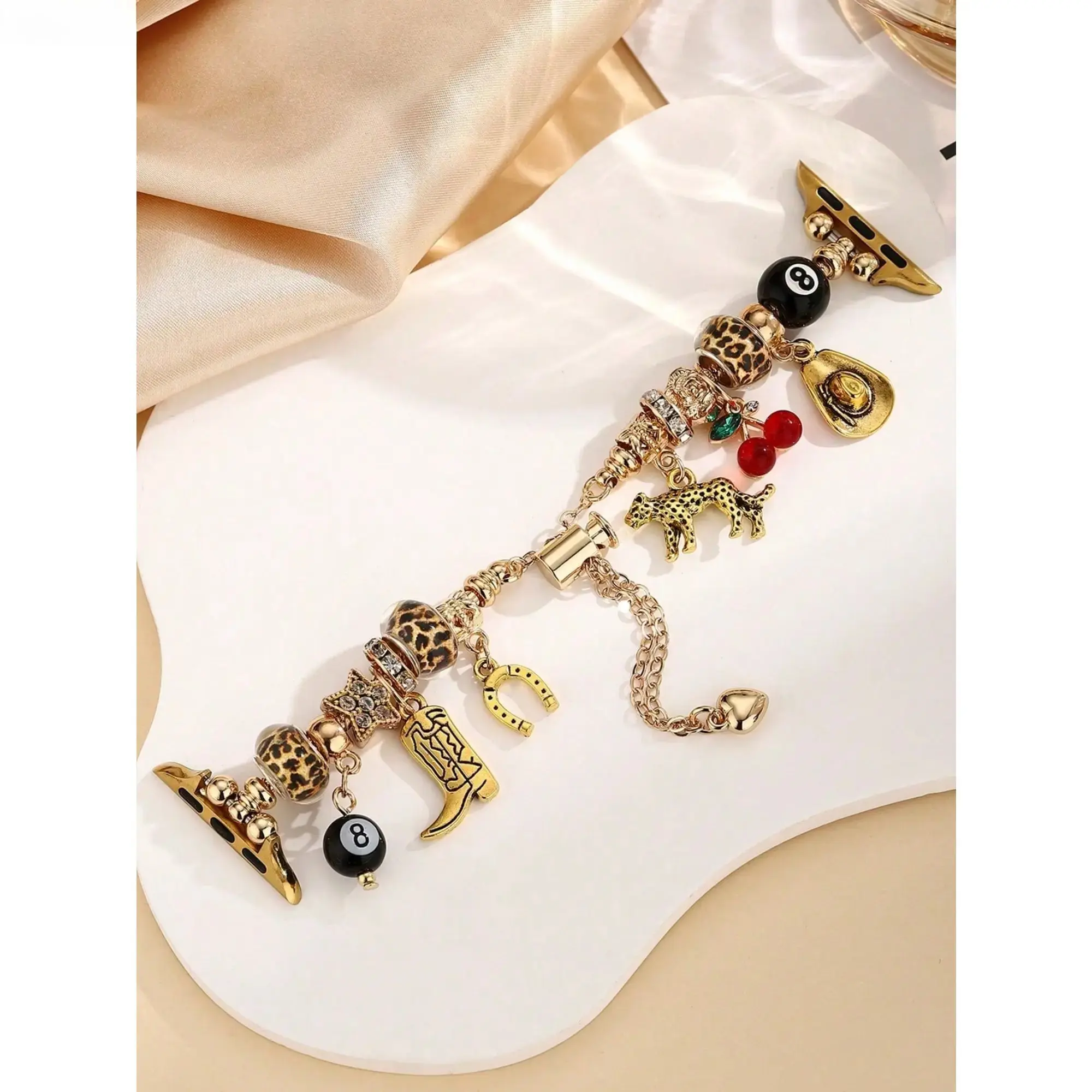 2026 Western Leopard Charm Apple Watch Band, Vintage Silver Cactus Cowboy Boot Bracelet Strap for Women, Personalized Fashion Wristband, Compatible with Apple Watch Ultra SE Series 1-11, 38-49mm Universal Fit, Stylish Smart Watch Accessory