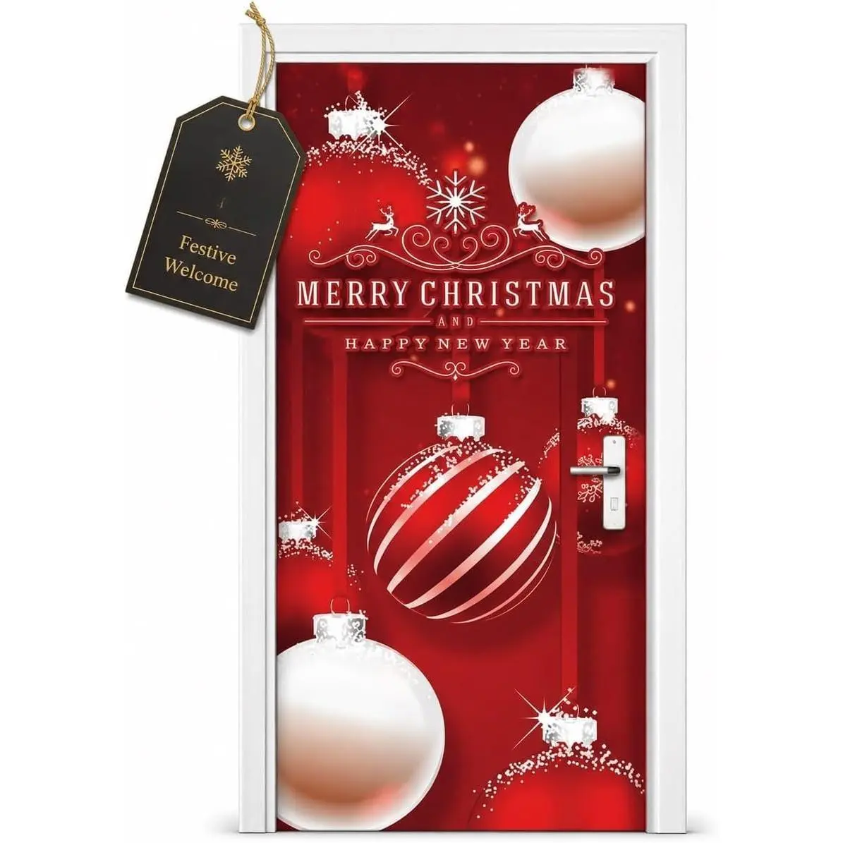 2027 Christmas Door Covers for Front Door, Elastic Fabric Holiday Cover, Stretch Fit Entrance Decoration, Easy Install  Winter Xmas Party Porch Decor Indoor Outdoor , 35x79 in