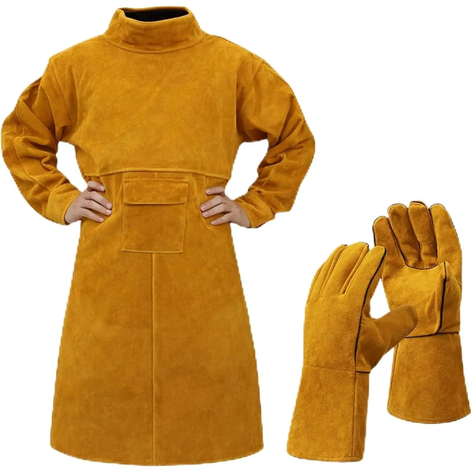Leather Welding Apron Gloves Heat/fire Resistant Forge Welding Leather Jacket Apron Coat for Men Women