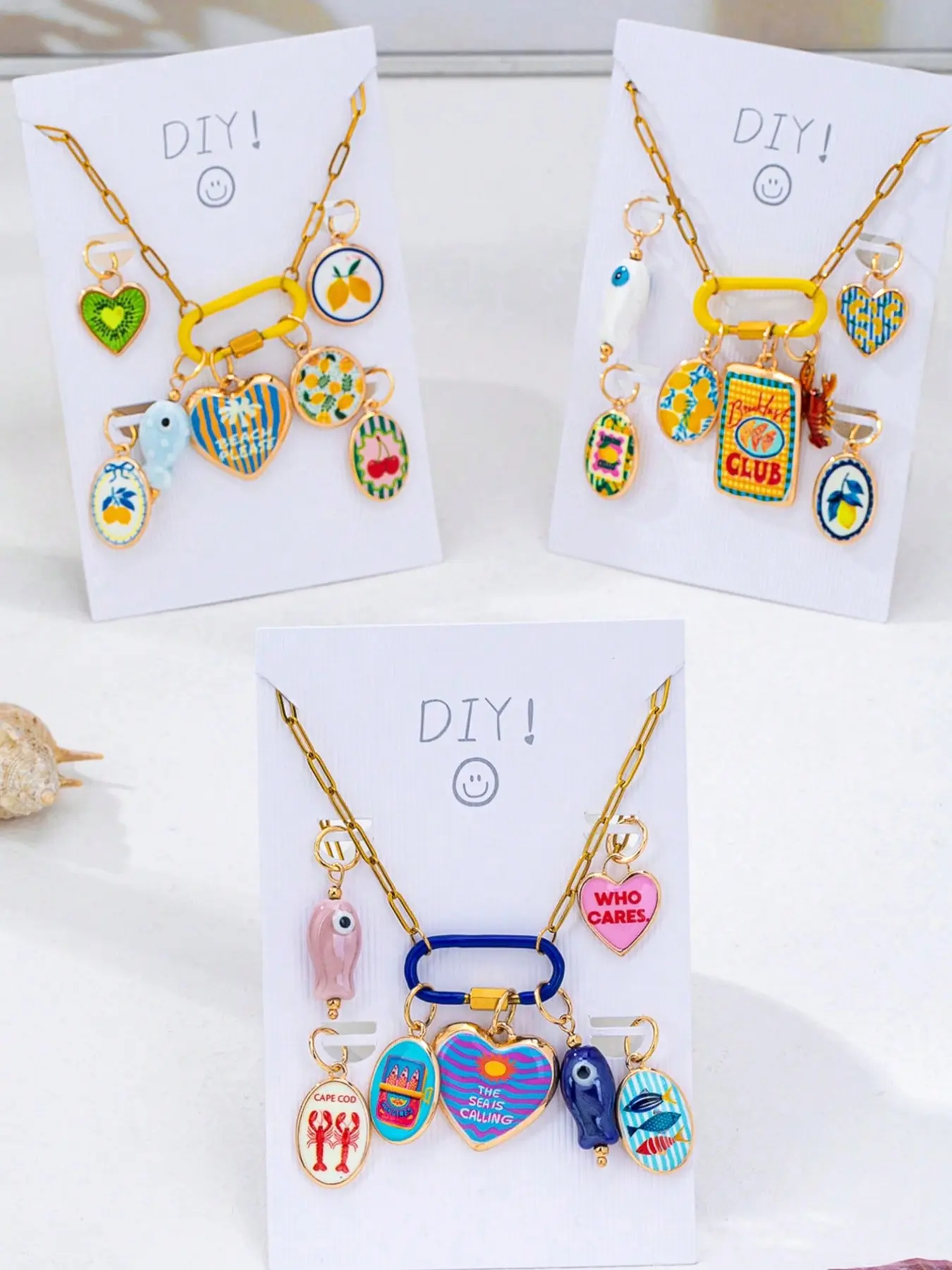DIY Summer Charm Necklace Set - Detachable Enamel Charms with Stainless Steel Chain, Customizable Beach & Fruit Pendant Jewelry for Women, Dangling Charms Necklace, Dainty Necklaces, Casual Style Necklaces, Dainty Fashion Jewelry, Casual Trendy Jewelry