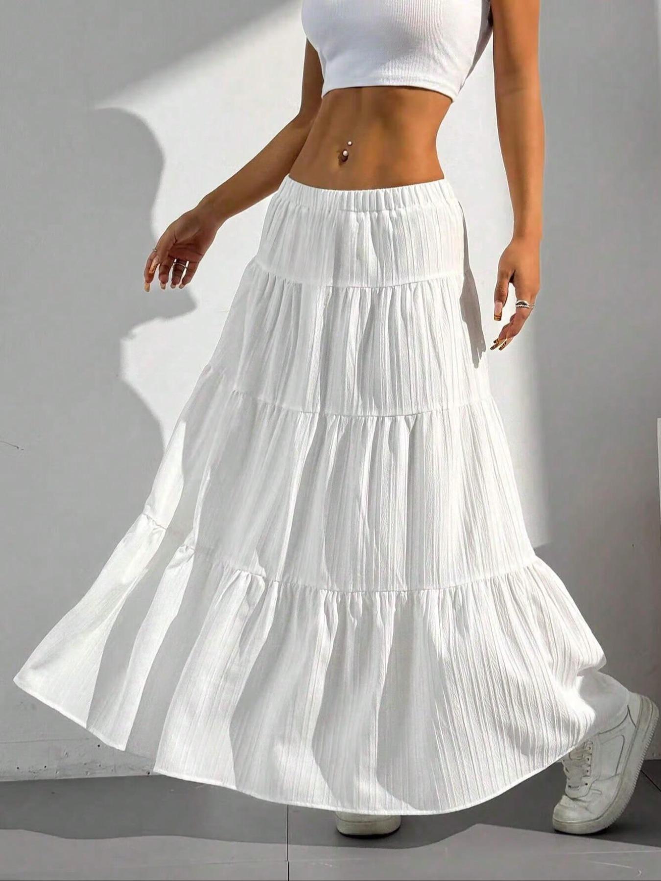 Women's Plain Ruffle Trim Skirt, Casual Fashion Long Skirt for Daily Wear, Ladies Bottoms for All Seasons, Ruffle Hem Skirt