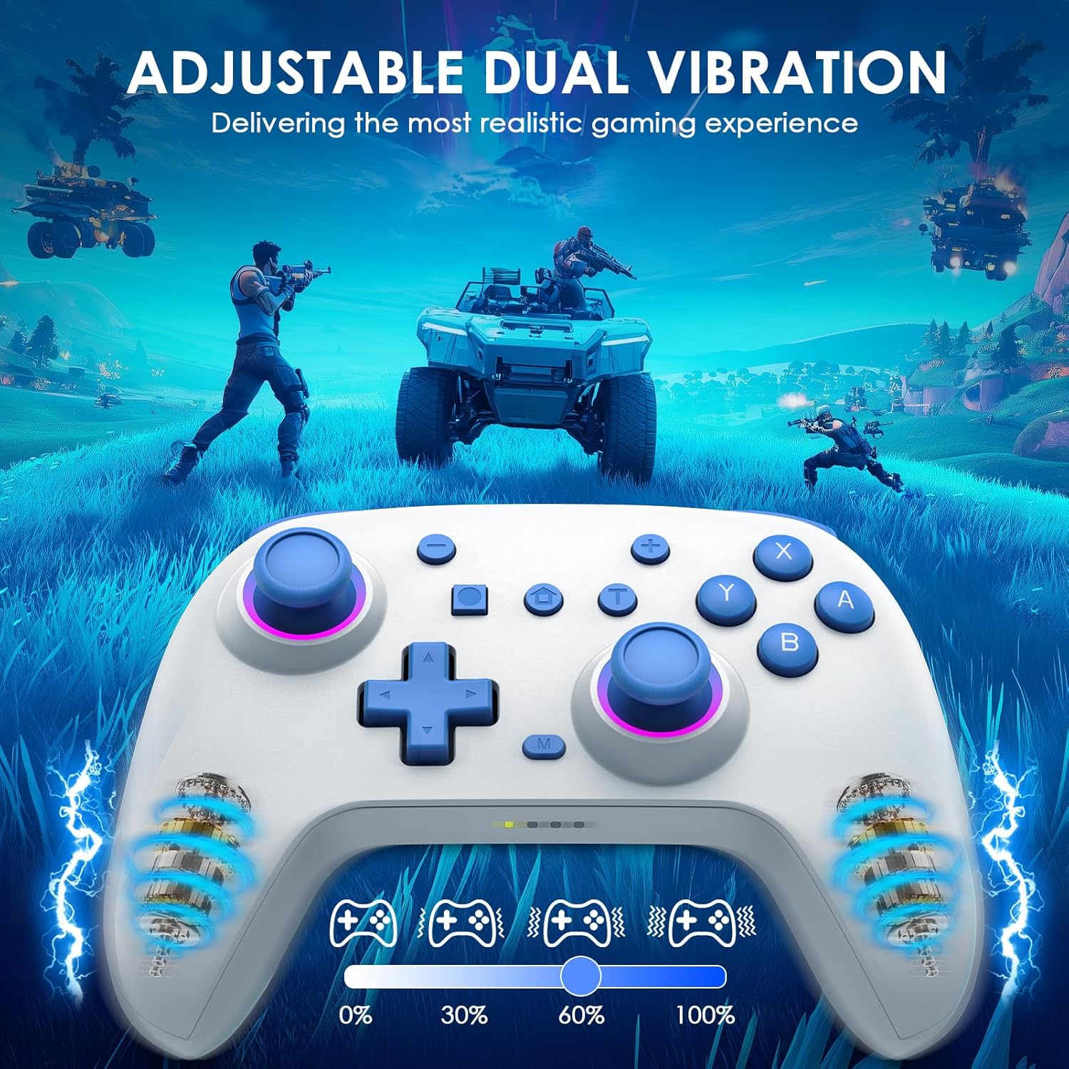 Controllers 2 Pack,   Pro Controller for  /Lite/OLED, Gaming Controller with Hall Effect Joysticks/Programmable/Adjustable Dual Vibration, Blue-White