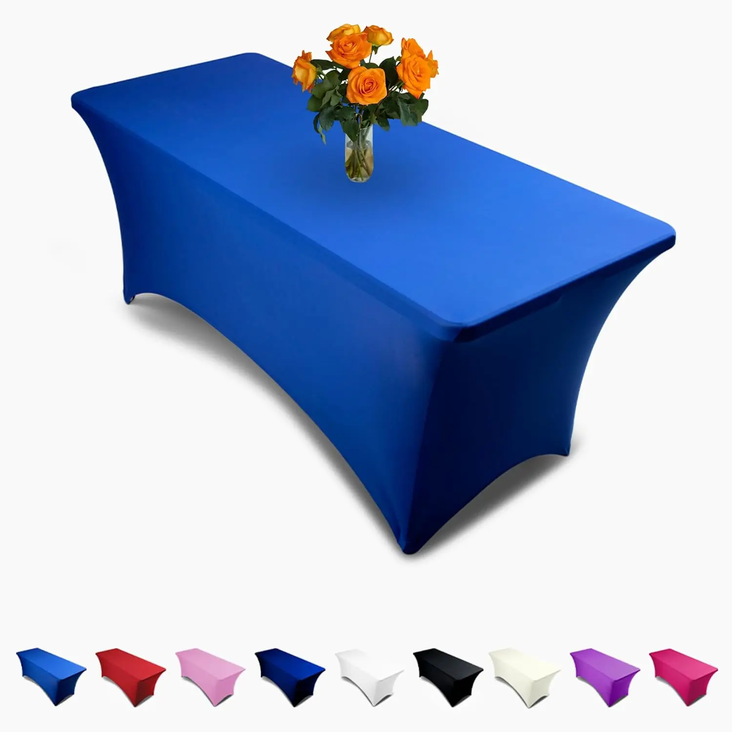 Luxury Collection Royal Blue Stretchable Spandex Tablecloth - Wrinkle, Stain & Water Resistant, 6ft Fitted Table Cover -  for Rectangular Tables, Stretchy Table Cloth for Parties and s