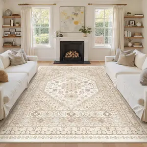 ComiComi Beige Warm Vintage Vibe Area Rugs for Living Room,Noise-Reducing & Shock-Absorbing,Non-Slip Backing,Waterproof & Stain Resistant,Washable Rugs,Large Soft High-Density Pile Area Rug,Home Decor Rugs,Summer Thin Rug Perfect for Pets&Kids.