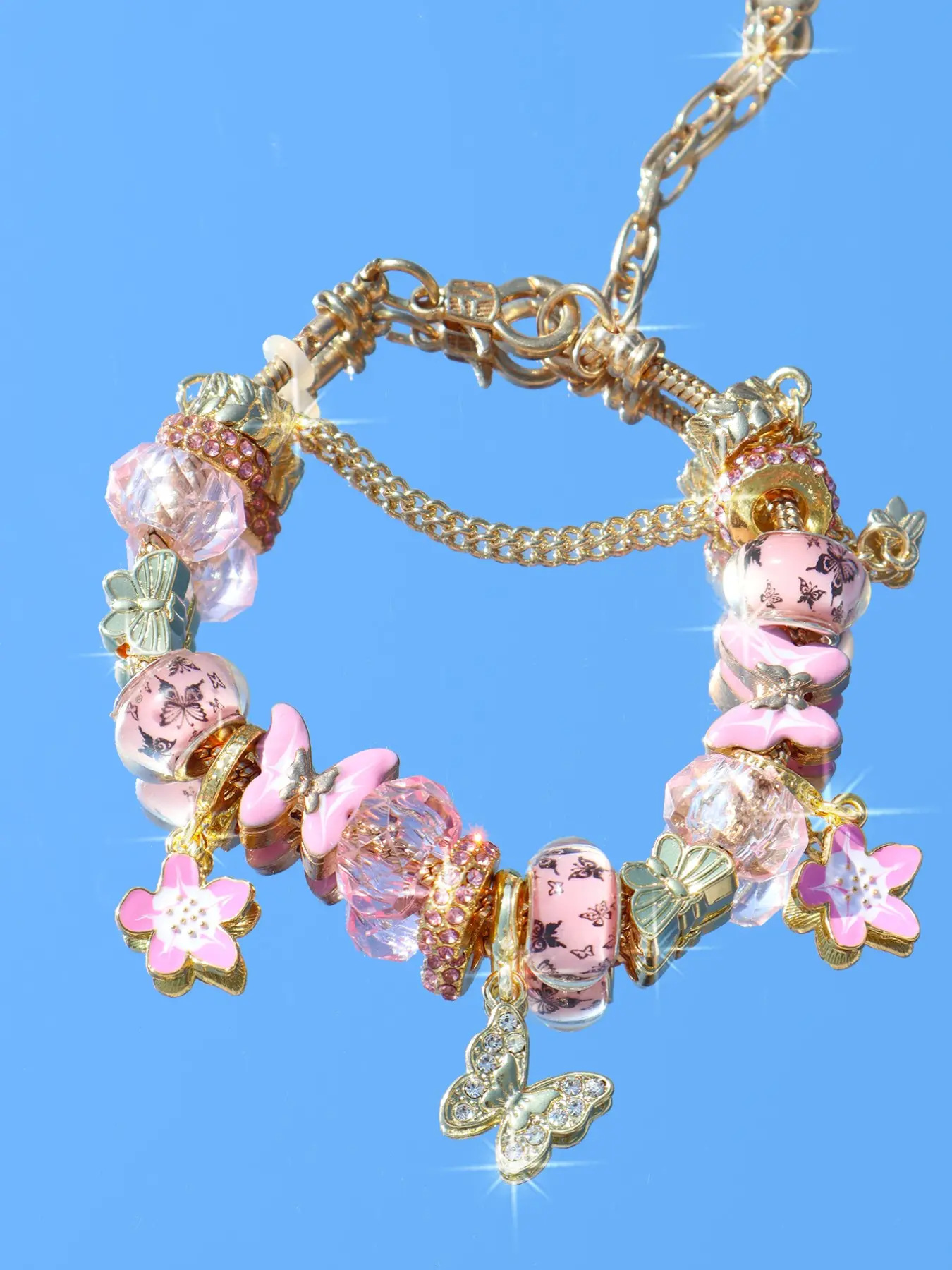 Butterfly Cherry Blossom Charm Bracelet, Fashion Butterfly DIY Bracelet, Sakura Flower Bracelet, Summer Vacation Style Bracelet, Alloy Chain Bracelet, Jewelry Bracelet, Hand Chain