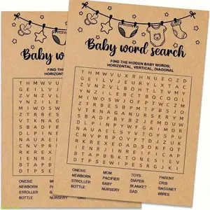 Rustic Kraft Word Search Game Cards, 10-Piece Set, Fun and Entertaining Activity for Baby Shower Parties