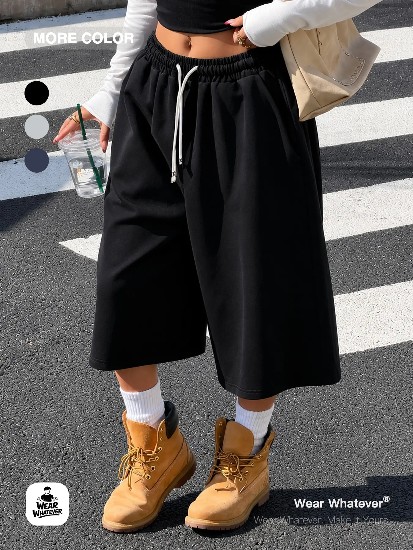 Wear Whatever Unisex Baggy Oversize Bermuda Sweat Shorts, Drawstring Knee Length Wide Leg Lounge Shorts for Men Women Casual Streetwear Summer Outfit