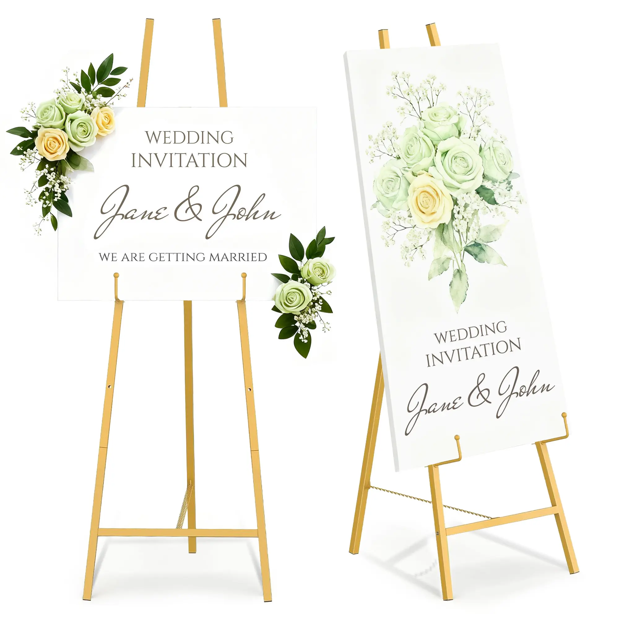 2-Pack Heavy-Duty Metal Easel Stand for Signs,Adjustable Welcome Sign Stand Poster Easel Stand,Heavy Duty Welcome Tripod Display Stand with Chain for Wedding,Painting,Poster,Party,Mirror