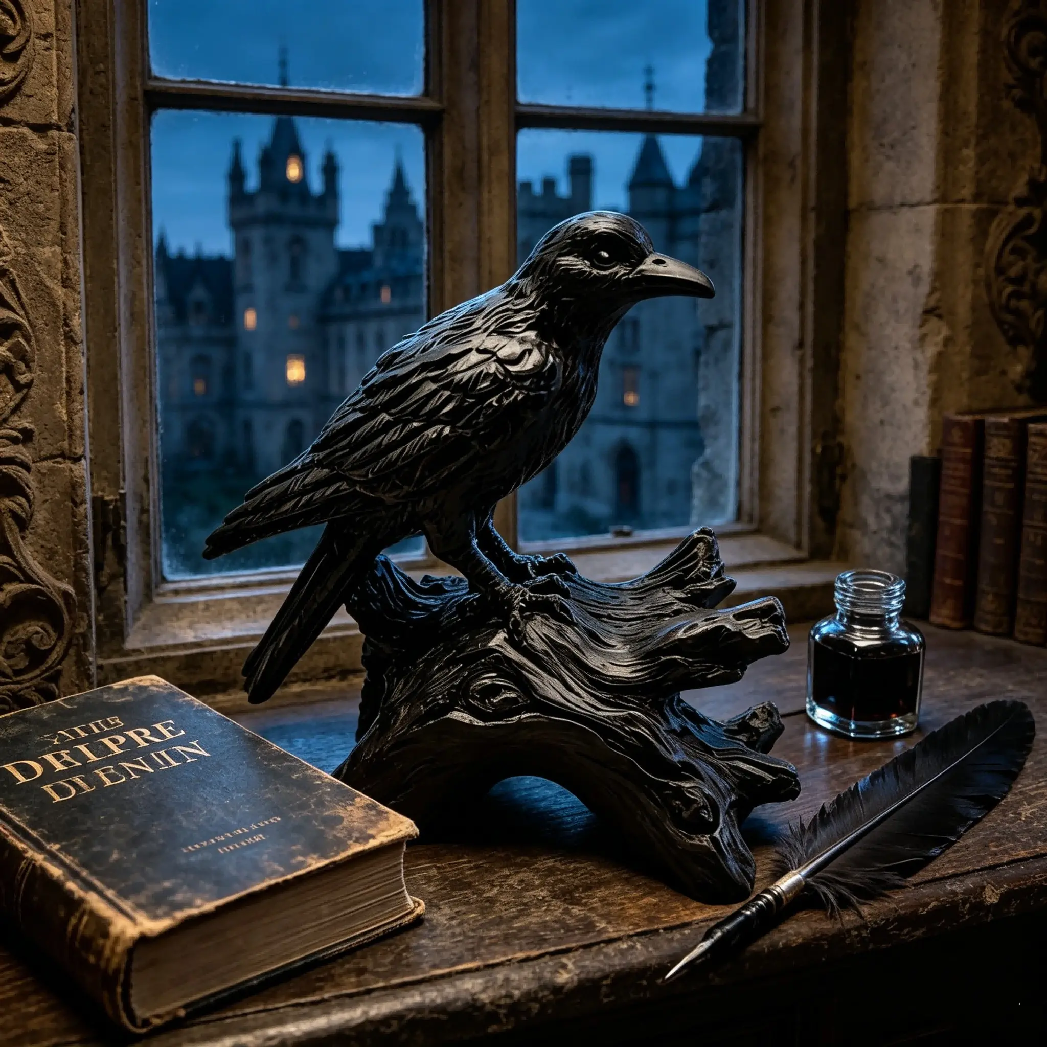 Gothic Crow Statue Ornament, Resin Material, Tree Stump Base, Realistic Feather Details, Witch Theme Home Decor, Halloween Gift, Gothic Fans, Decorative Ornaments, Decor Figurine
