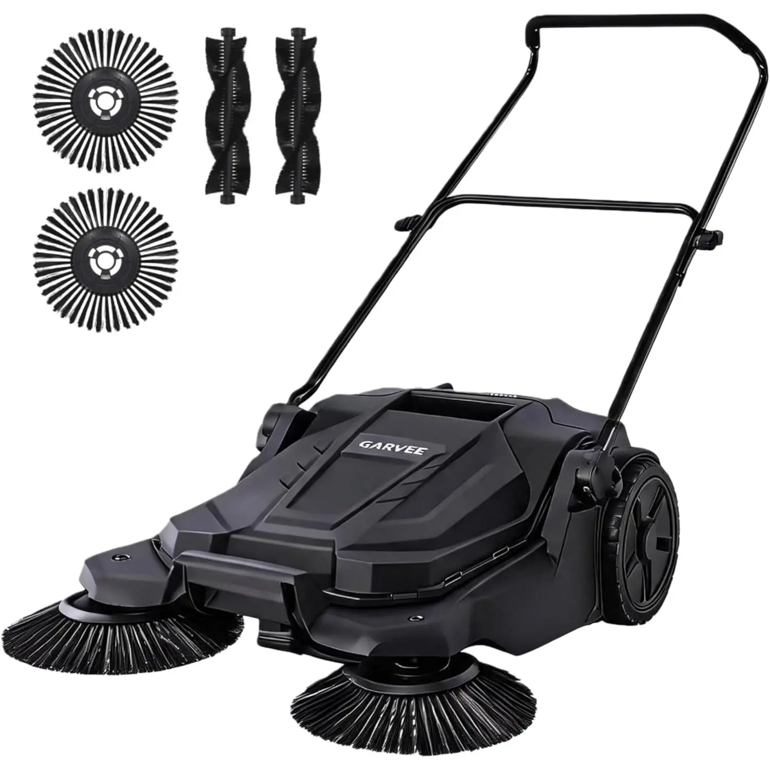 Walk-Behind Hand Push Floor Sweeper, 25.6" Sweeping Width Manual Sweeper with 5-Gallon Waste Container, Adjustable Folding Handle for Garage, Workshop, Driveway, Patio
