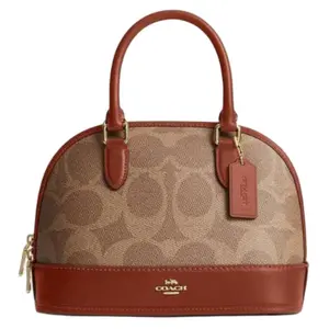Coach Sabrina Satchel 25 Classic Logo Faux Leather Crossbody Handbag for Women in Tan and Caramel
