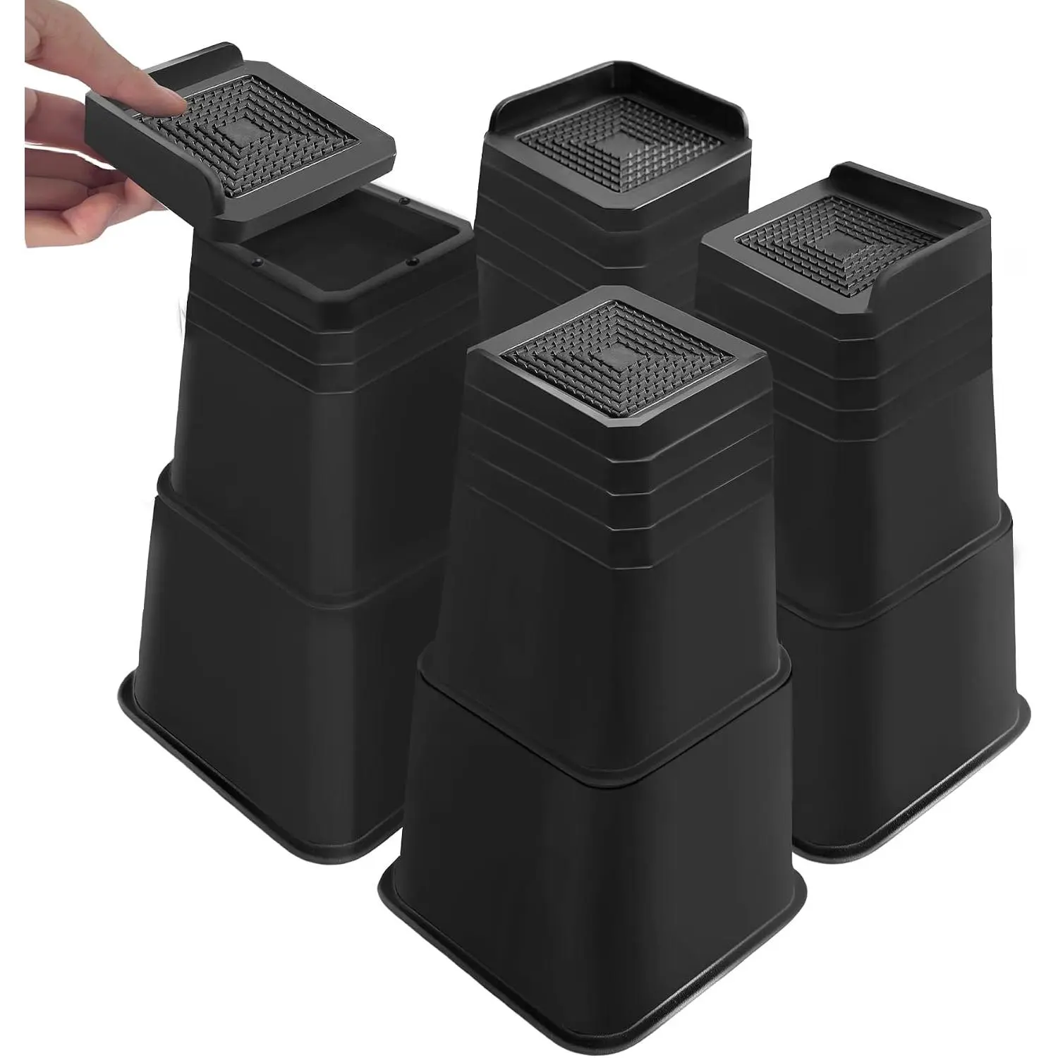 Bed Risers 12 inch Heavy Duty, Oversized Furniture Risers Support up to 6,000 Lbs for Sofa Table Couch Chair Leg Frame Dorm (4 Pack, Black, 12 inch)