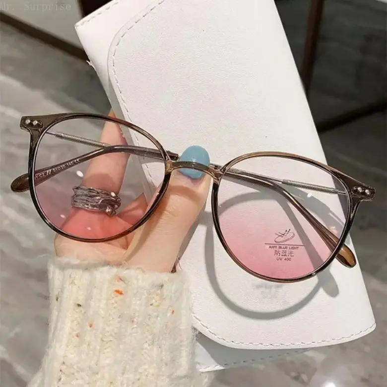 Round Metal Frame Blue Light Blocking Glasses In Blush Cold Tone With Plain Lenses Multipurpose Daily Eyewear For Office Work, Study, Commute And Dating, Can Be Used As Valentine’s Day Present