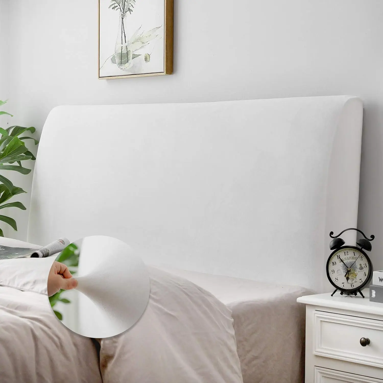 Headboard Covers, Stretch  Board Slipcover,  Protector Cover for Linen Fabric Tufted Upholstered Headboard (White, Full Headboard Length ("-55"))