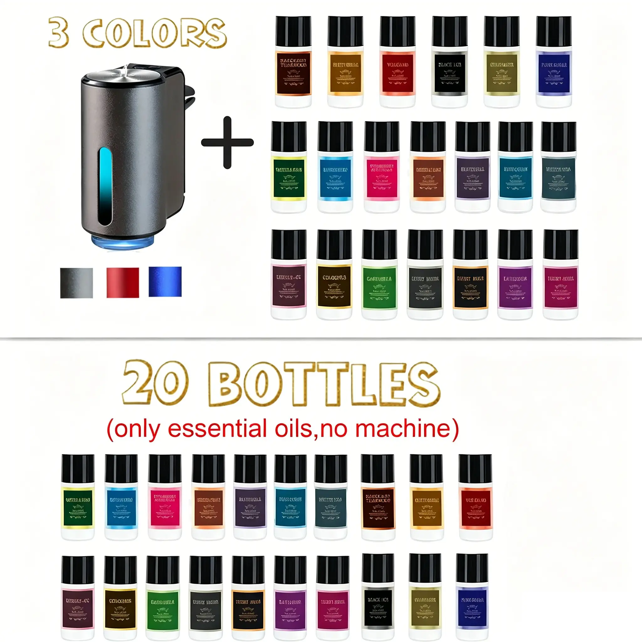 Smart Car Aroma Diffuser Set – Vent Clip Car Air Freshener, Car Scent Diffuser with 20 Essential Oil Bottles, Adjustable Fragrance Levels, Long Lasting Car Interior Fragrance Kit, Rechargeable Car Diffuser