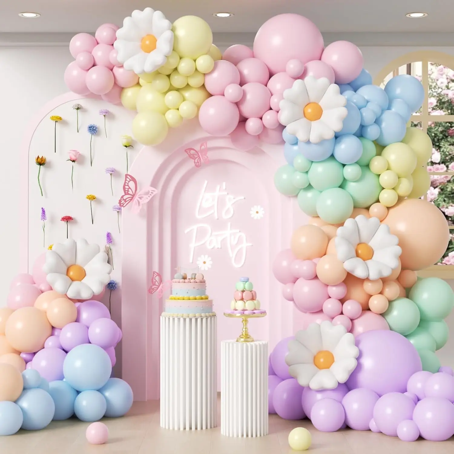 136 count Pastel Flower Balloon Arch Kit with Pastel  Nude Light  Flower Balloons for Wildflower Floral  in Bloom  Shower Birthday Party Decorations