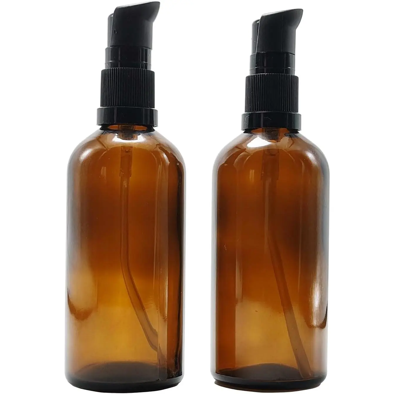 2PCS Upscale Amber Glass Refillable Pump Press Lotion Bottles Container Jars Pot For Makeup Foundations Cosmetic Skin Care Cream Emulsion Essential Oils(100ml / 3.4oz) New model