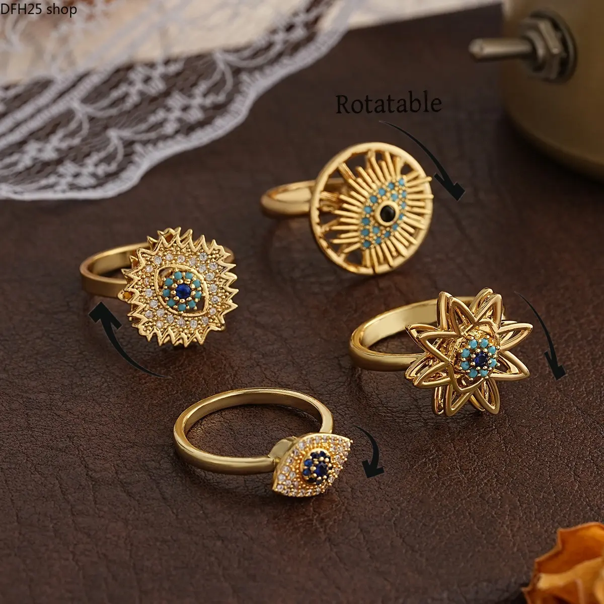Butterfly Spinner Ring for Women Daily Wear, Adjustable Gold Tone Alloy Band with Crystal Accent and Smooth Rotating Design for Casual Fashion and Everyday Styling