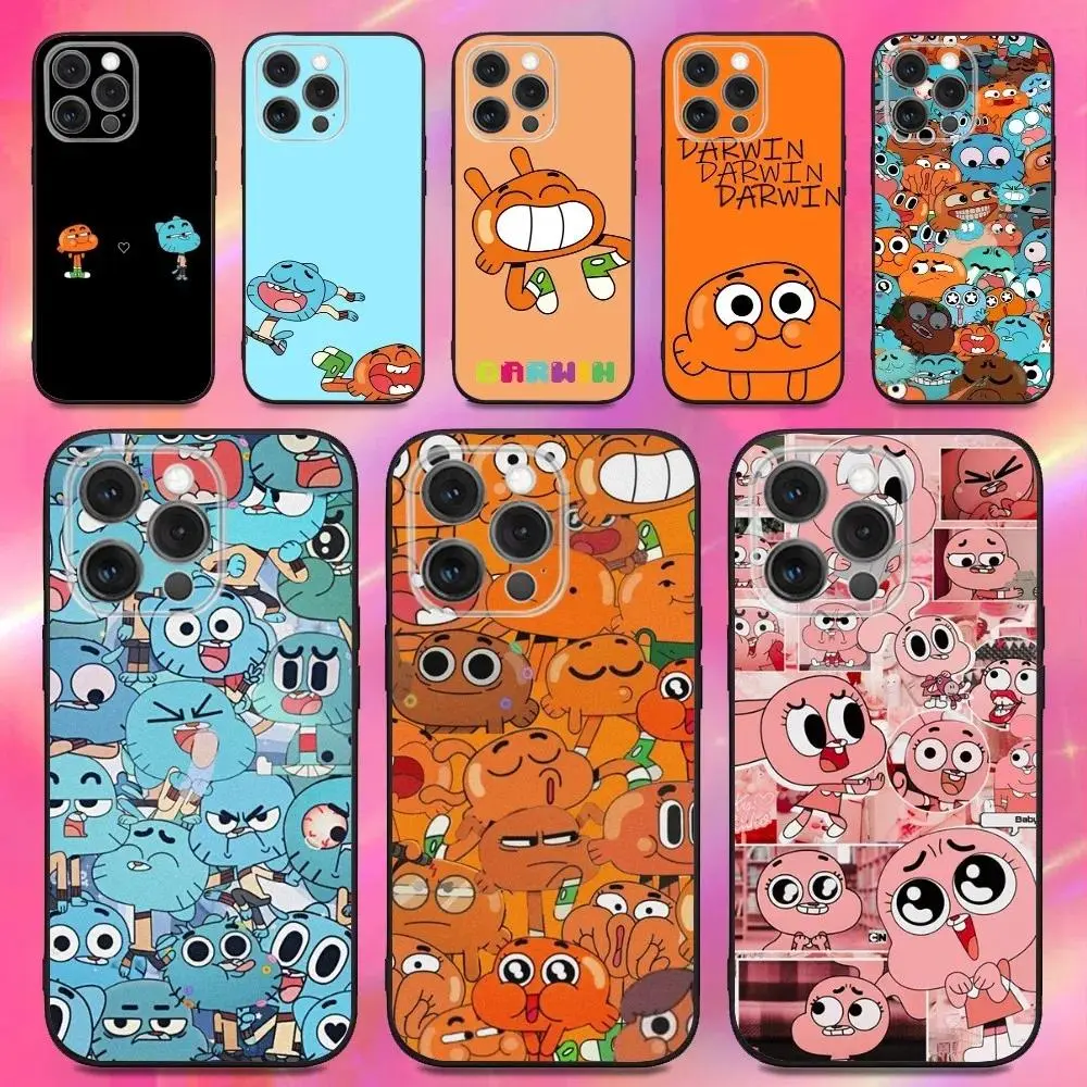 The Amazing World of Gumball Cartoon Phone Case Soft Silicone Black Cover For iPhone 11-17 Pro Max/Plus & Samsung Galaxy S23-S25