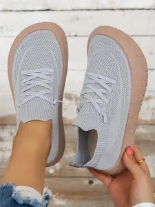 Women's Street Style Sock-Style Knit Slip-On Sneakers, Seamless Knit, Durable Anti-Slip Sole, Casual All-Season Footwear, Trainer