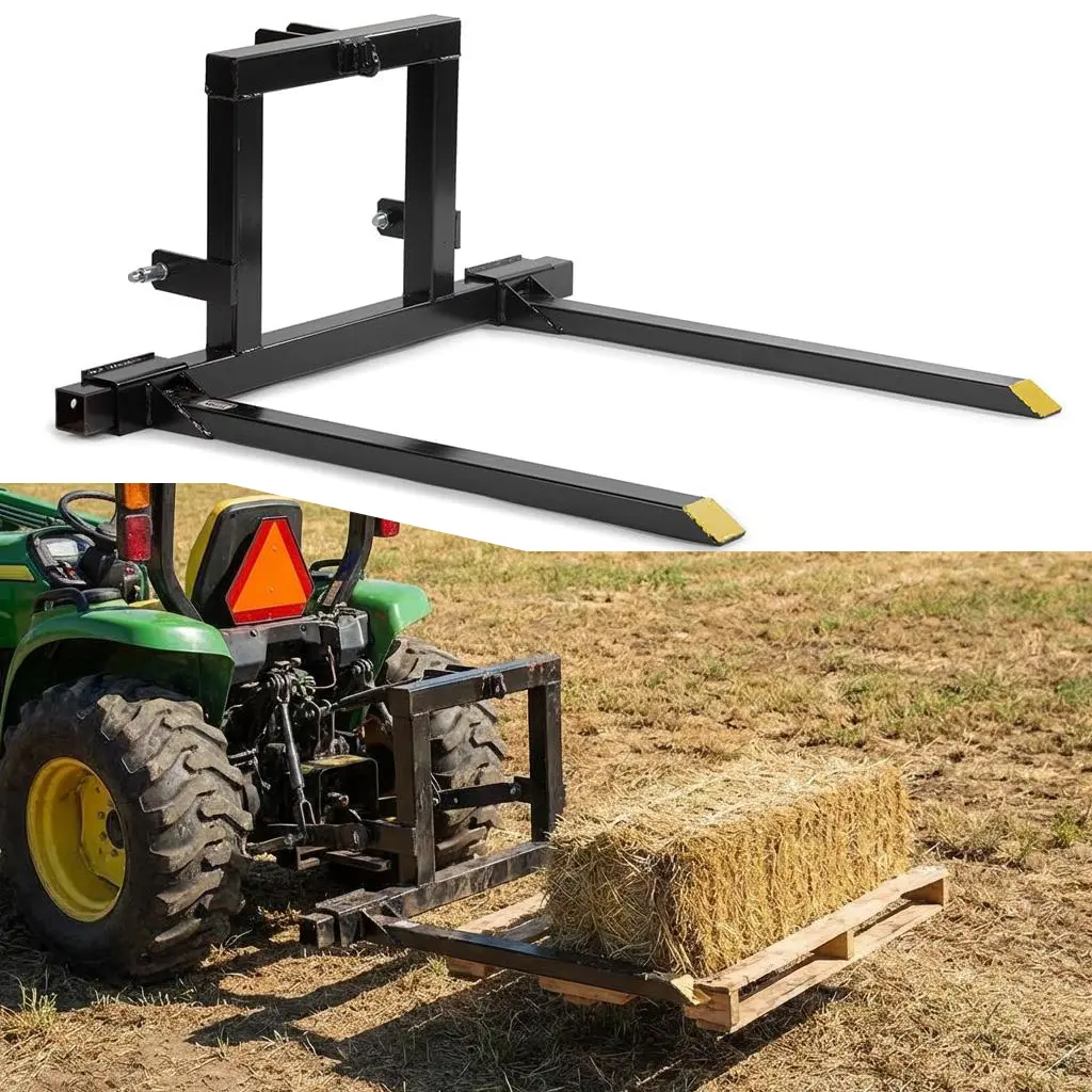 3 Point Hitch Pallet Forks for Category 1 Tractors, 1500 Lbs Capacity Heavy Duty Tractor Forks for Material Handling,Tractor Supply,Adjustable Pallet Fork Attachment,