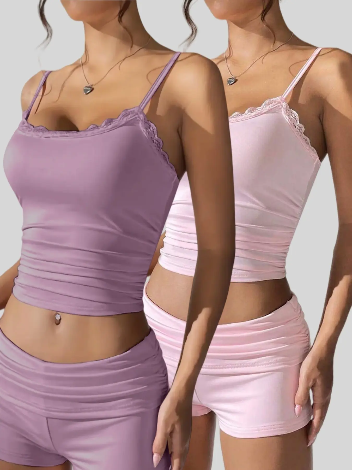 Women's Solid Color Camis Top Spaghetti Strap & Shorts Matching Set, Casual Comfy Clothes Set for Daily Wear, Ladies Two-piece for All Seasons Outfit