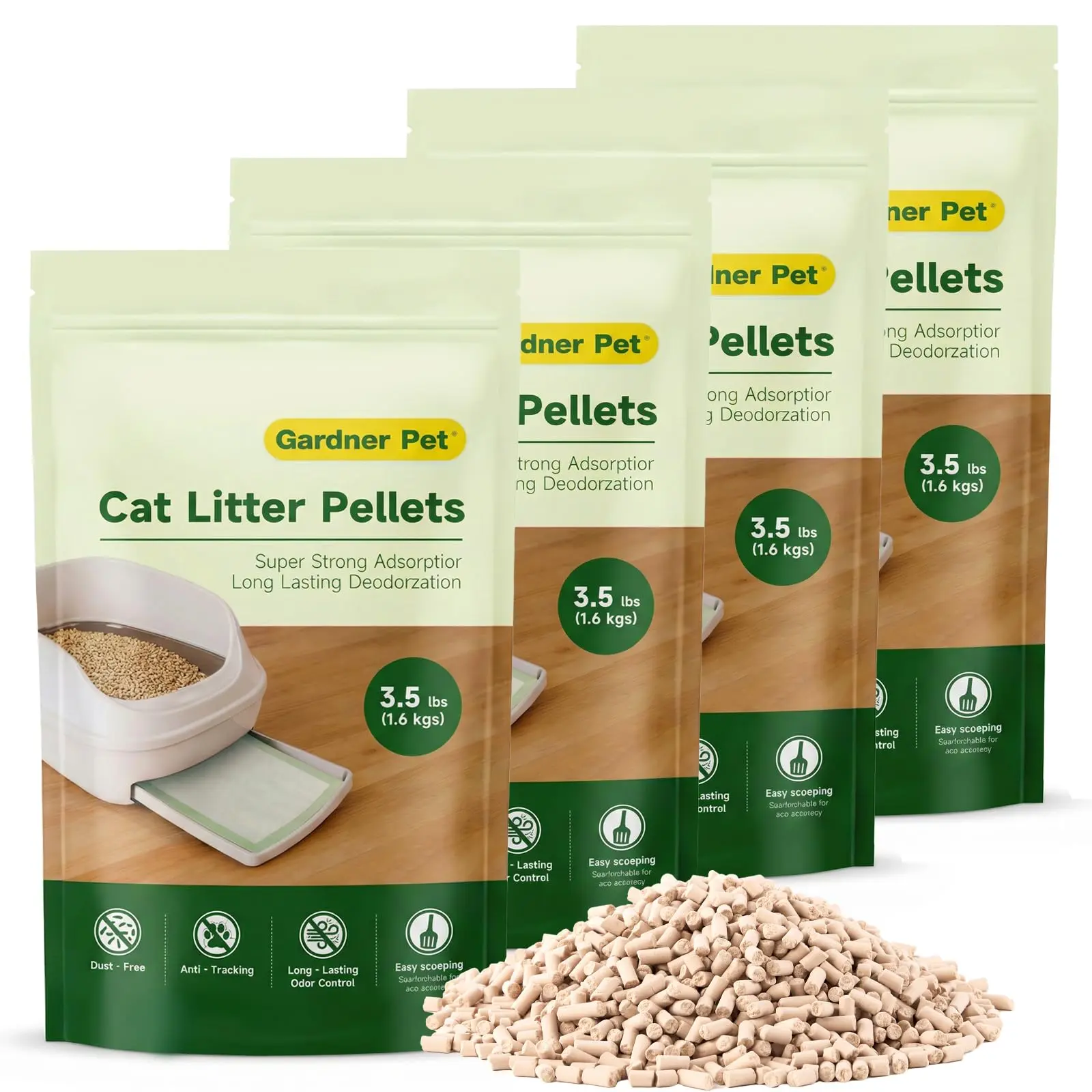 Gardner Pet Non-Clumping Zeolite Cat Litter Pellets (3.5Lbs x 4, 14Lbs Bundle) - Clean, 99.9% Dust-Free, High-Absorbent Mineral Refill for Double-Layer Sifting Litter Boxes, Superior Odor Control, Unscented
